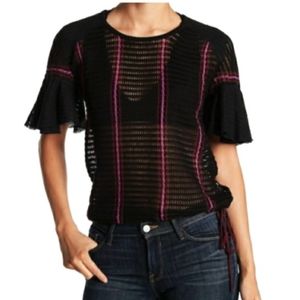Free people open knit black and fuschia sweater